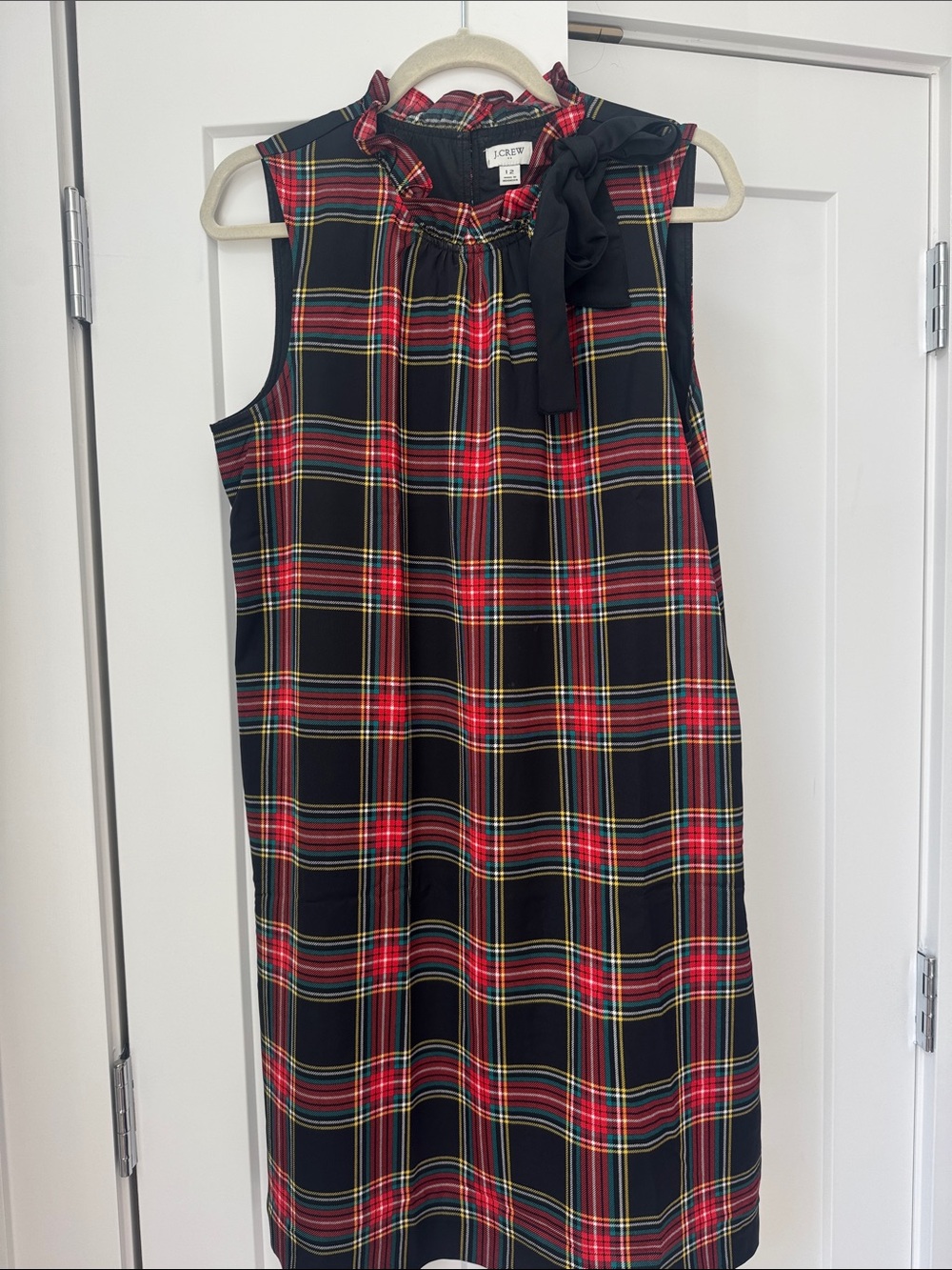 J. Crew Black, Red & Yellow Plaid Bow-Neck Sleeveless Mini Dress